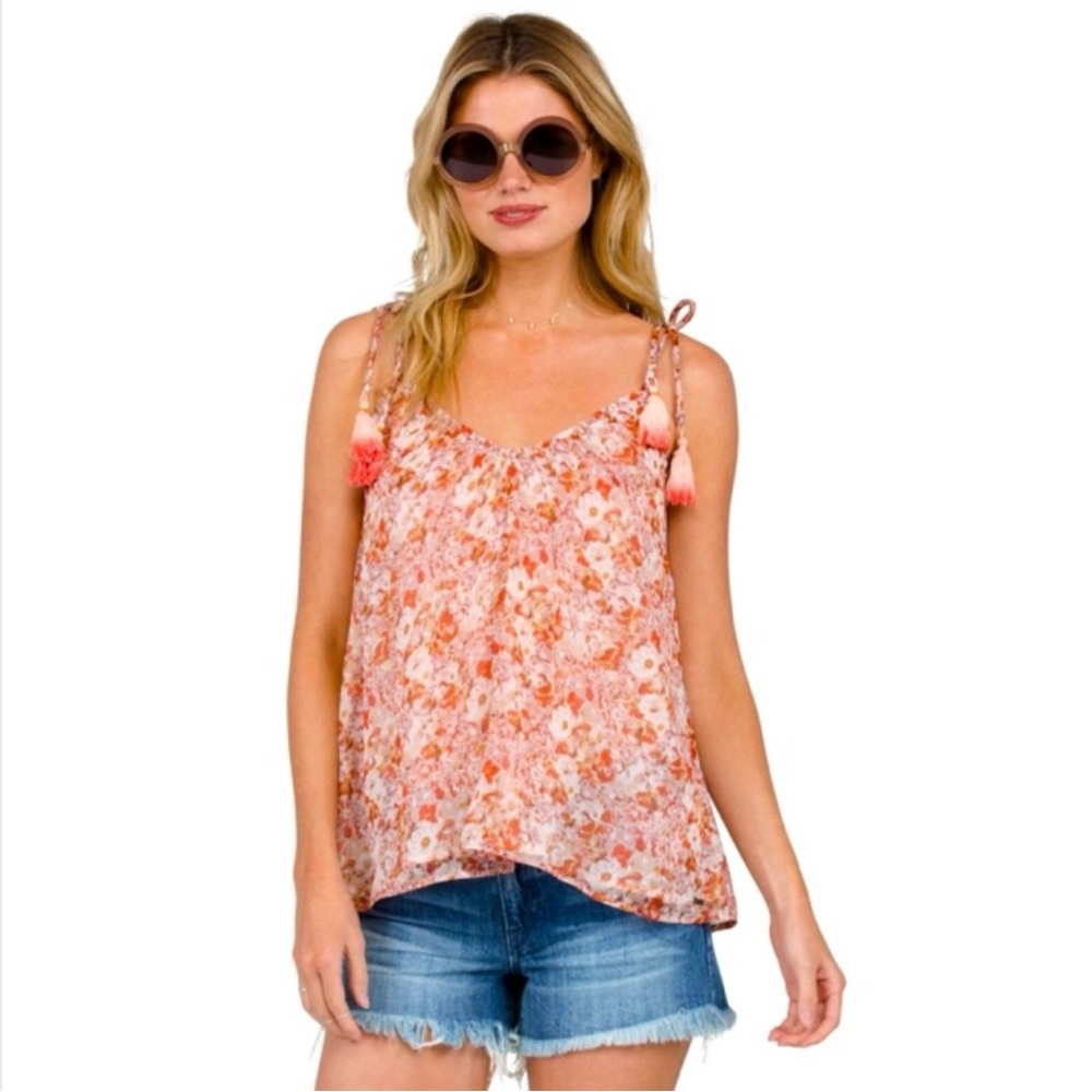 Floral Tie-Shoulder Women's Tank Top in Peach